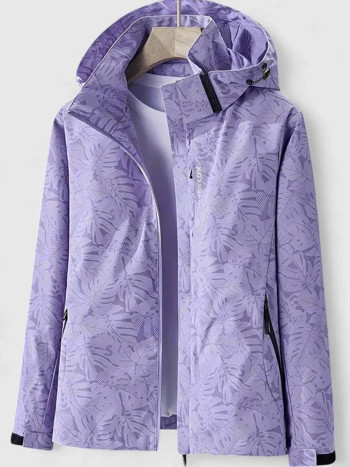 Women's Zip-Up Hood Jacket – Leaf Print