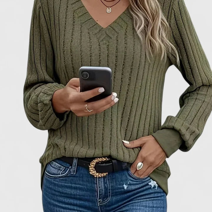Women's Ribbed V-Neck Jumper – Texture