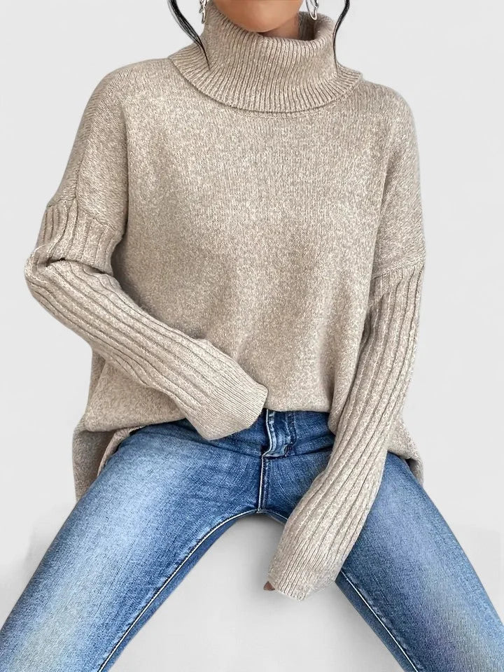 Women's Knit Roll Neck Jumper – Asymmetrical High-Low Hem