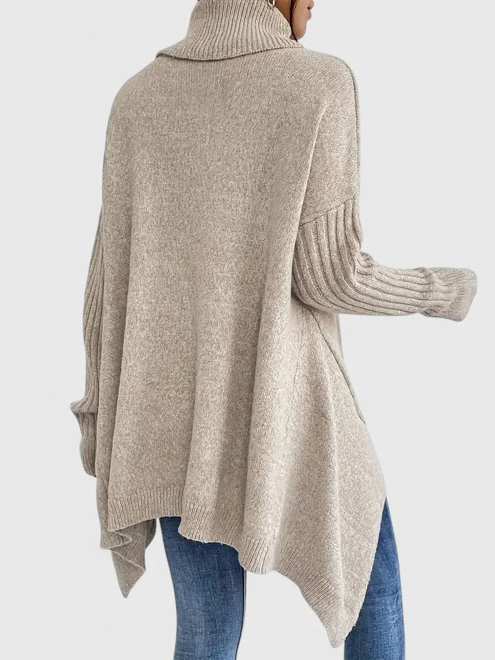 Women's Knit Roll Neck Jumper – Asymmetrical High-Low Hem