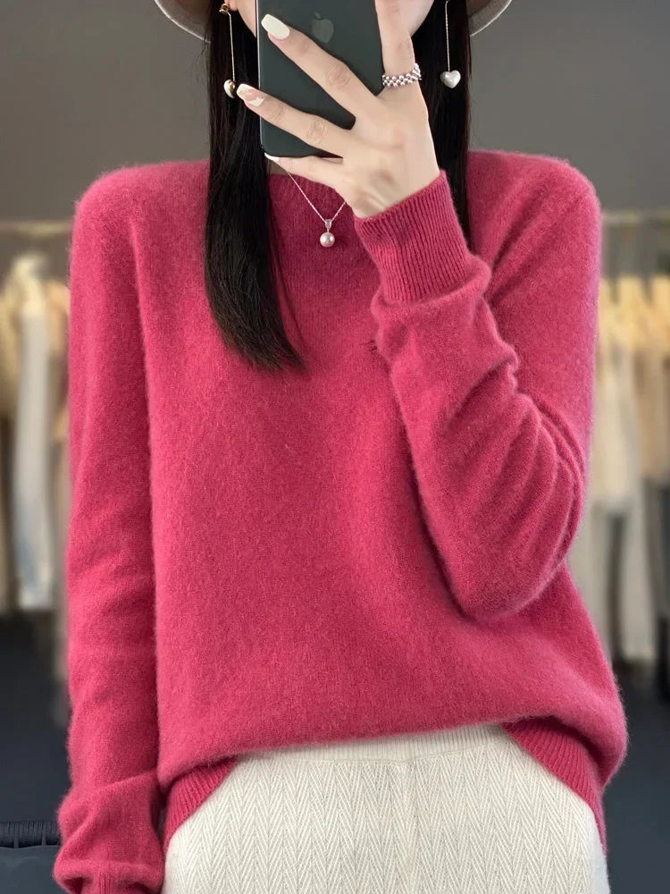 Women's Knit Crew Neck Jumper – Fuzzy Texture