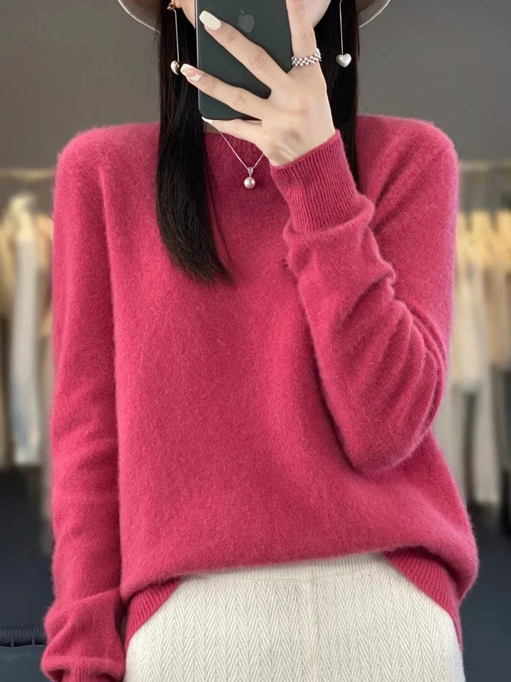 Women's Knit Crew Neck Jumper – Fuzzy Texture