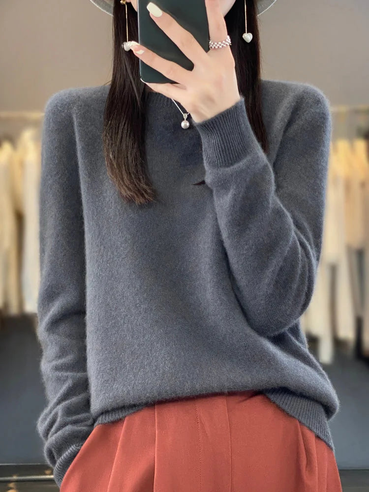 Women's Knit Crew Neck Jumper – Fuzzy Texture
