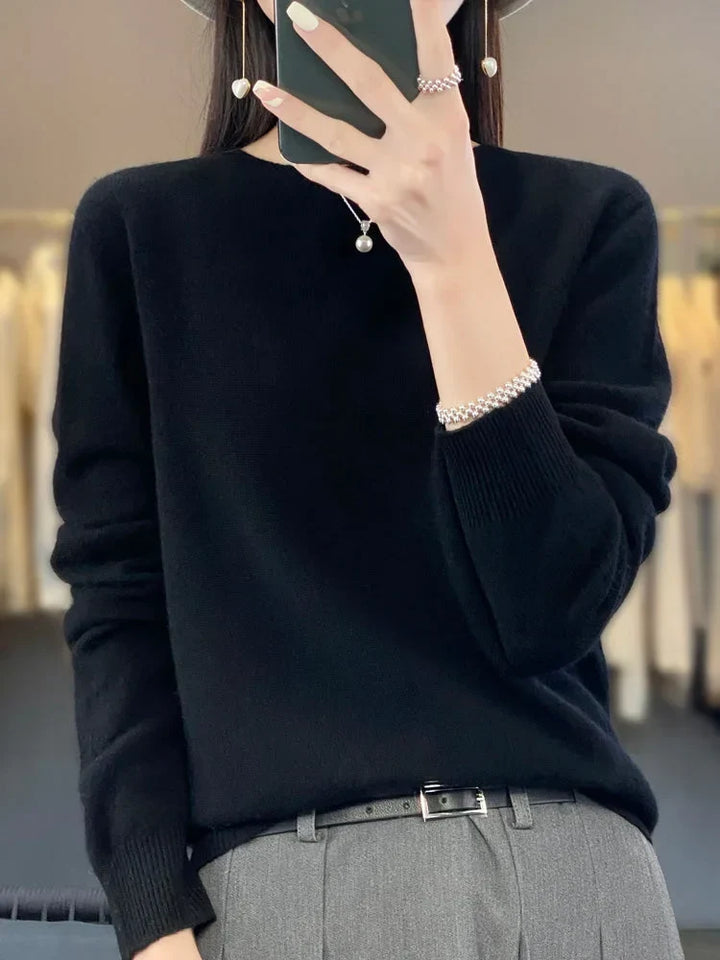 Women's Knit Crew Neck Jumper – Fuzzy Texture