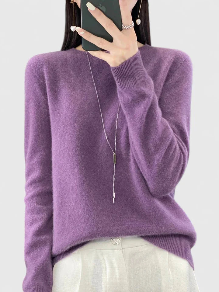 Women's Knit Crew Neck Jumper – Fuzzy Texture