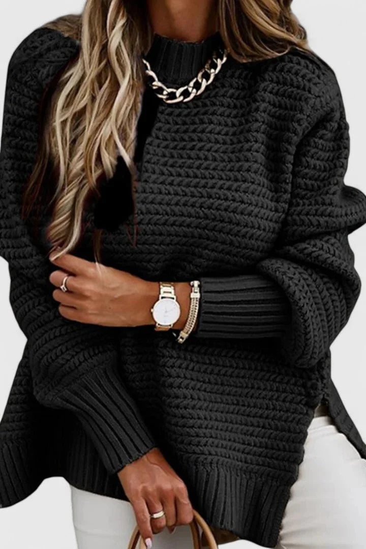 Women's Knit Crew Neck Jumper – Side Slits