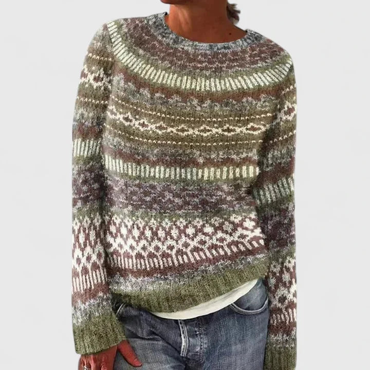 Women's Fair Isle Knit Crew Neck Jumper – Patterned Yoke