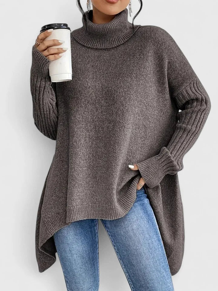 Women's Knit Roll Neck Jumper – Asymmetrical High-Low Hem