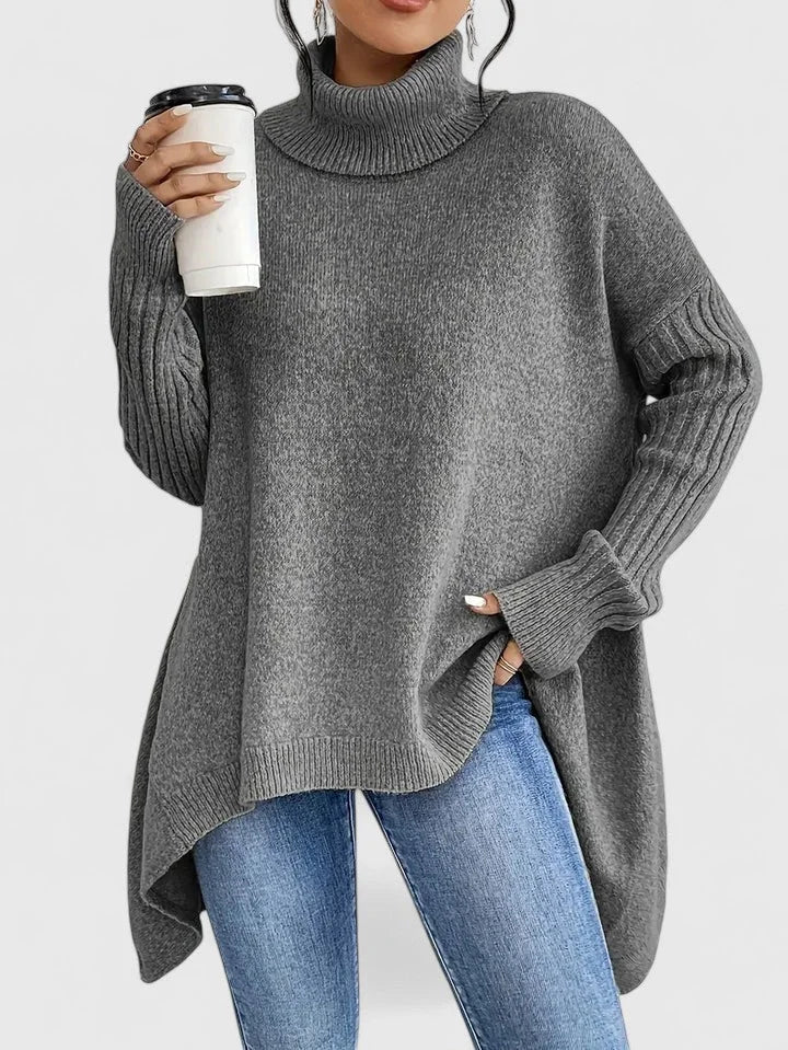 Women's Knit Roll Neck Jumper – Asymmetrical High-Low Hem