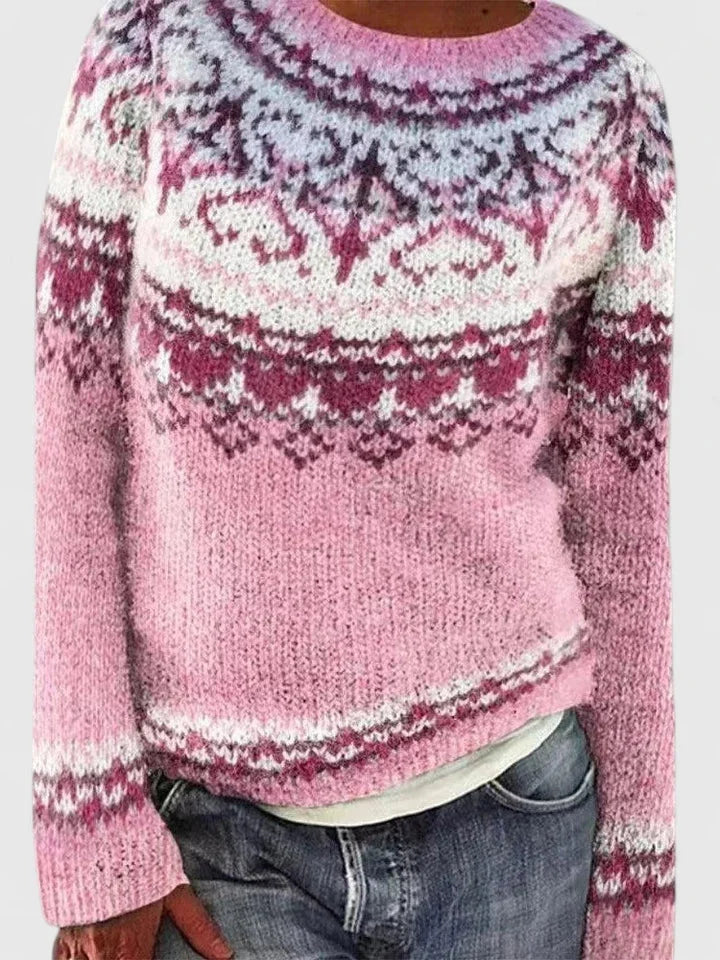 Women's Fair Isle Knit Crew Neck Jumper – Patterned Yoke
