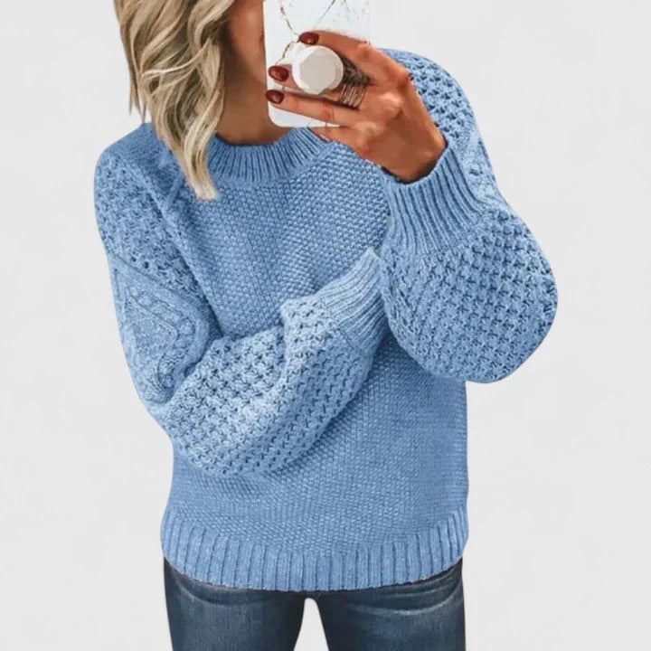 Women's Knit Crew Neck Jumper – Textured Balloon Sleeve