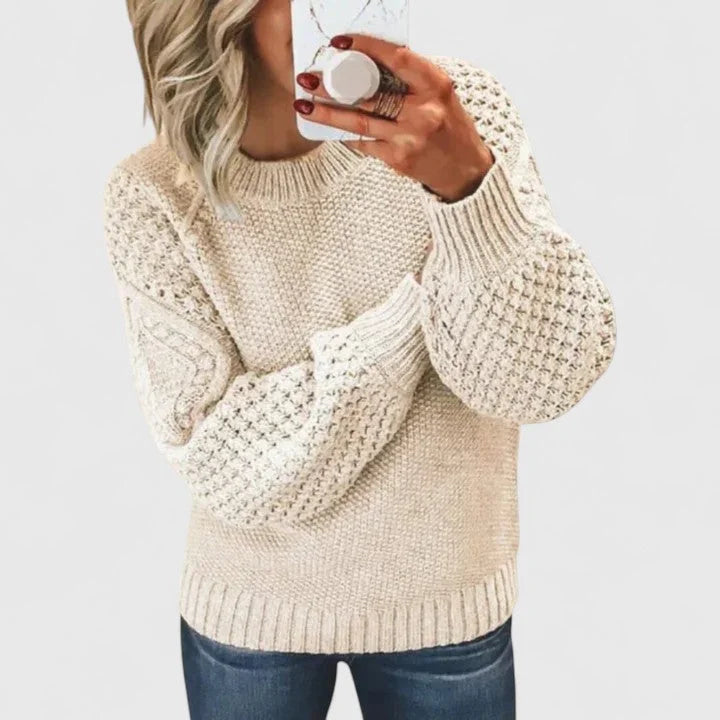 Women's Knit Crew Neck Jumper – Textured Balloon Sleeve