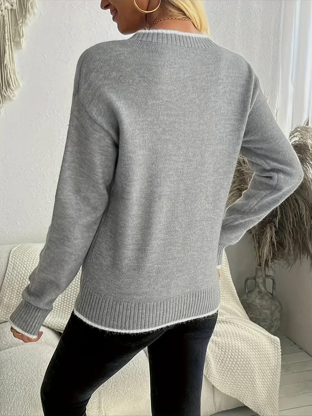 Women's Knitted Snowflake Oversized Crew Neck Jumper