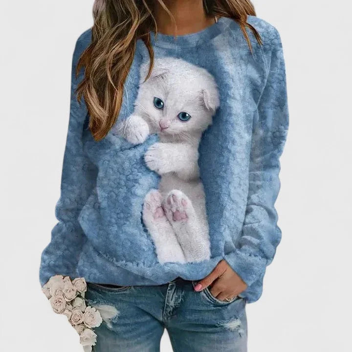 Women's Fleece Crew Neck Sweatshirt – Kitten Graphic Print