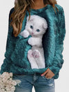 Women's Fleece Crew Neck Sweatshirt – Kitten Graphic Print