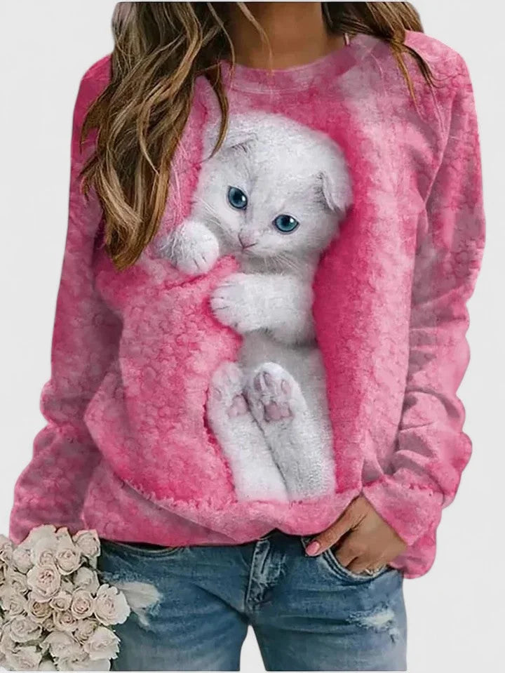 Women's Fleece Crew Neck Sweatshirt – Kitten Graphic Print