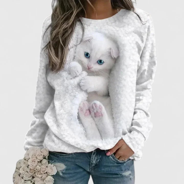 Women's Fleece Crew Neck Sweatshirt – Kitten Graphic Print