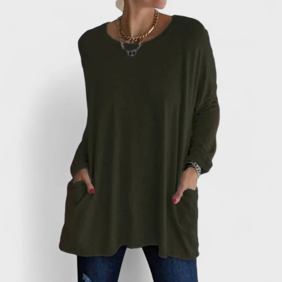 Women's Cotton Crew Neck Sweatshirt – Front Patch Pockets