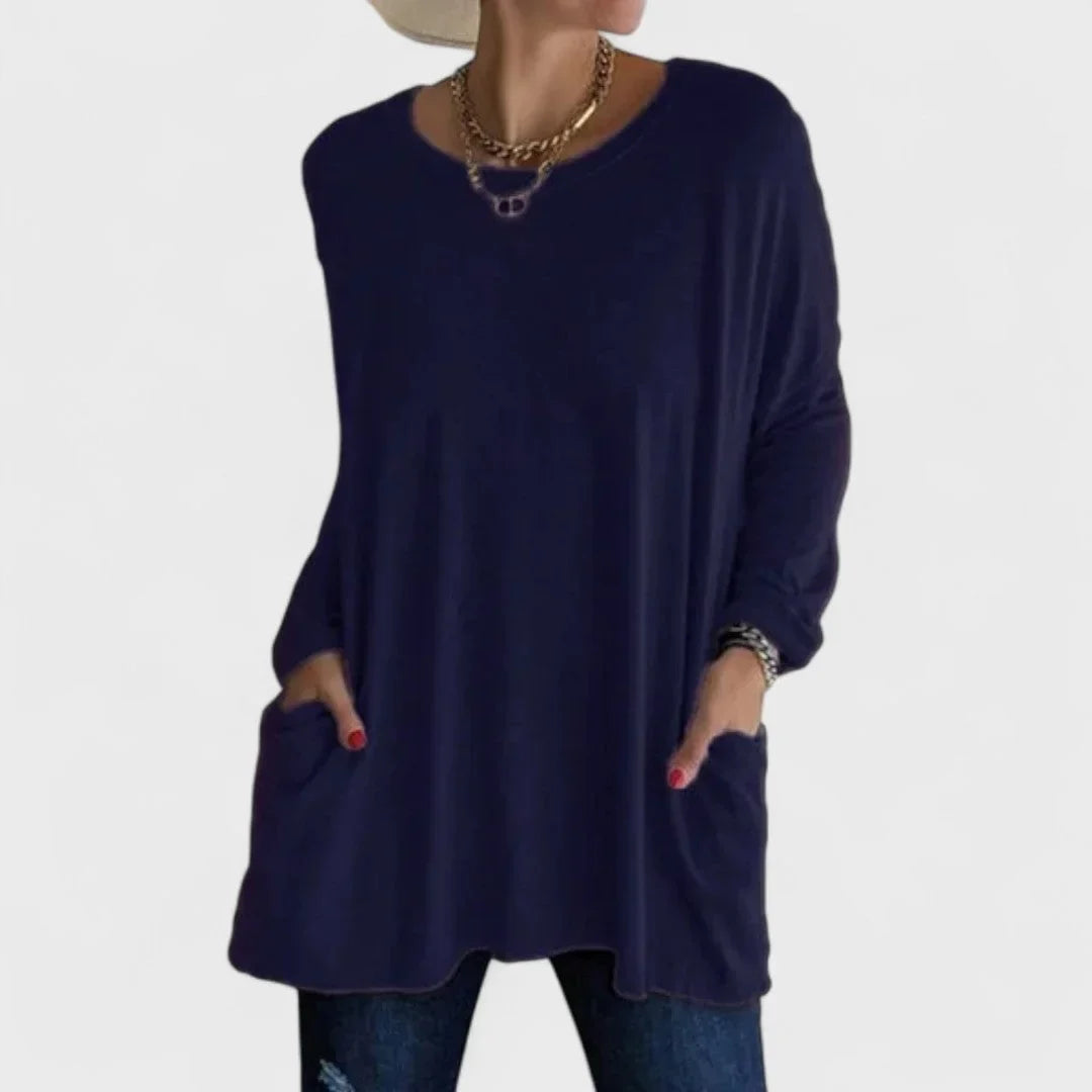 Women's Cotton Crew Neck Sweatshirt – Front Patch Pockets