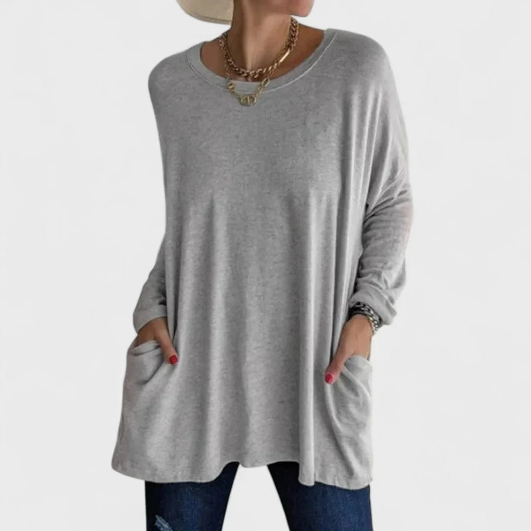 Women's Cotton Crew Neck Sweatshirt – Front Patch Pockets