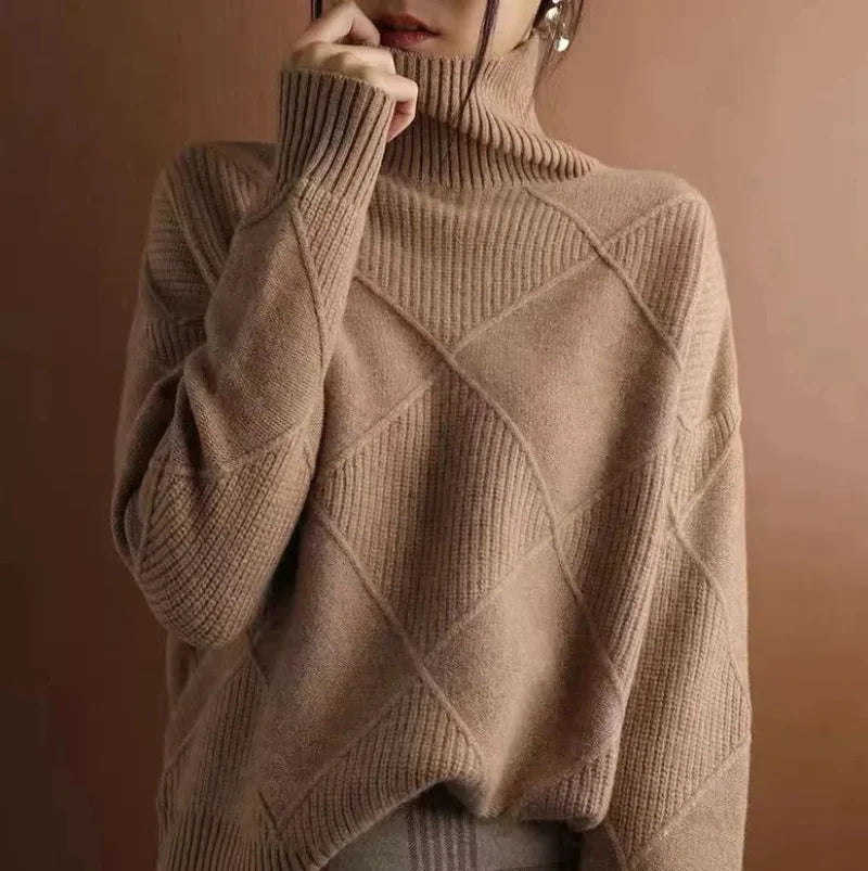 Women's Turtleneck Jumper, Cosy Chunky Oversized Knit