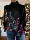 Women's Knitted Turtleneck Glitter Tree Oversized Jumper
