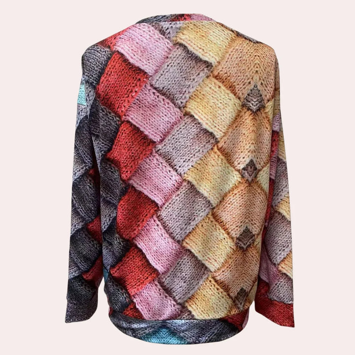 Women's Knitted Jumper Oversized Woven Print Crew Neck