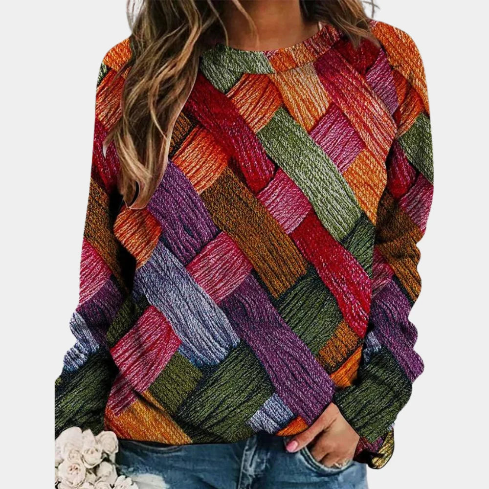 Women's Knitted Jumper Oversized Woven Print Crew Neck