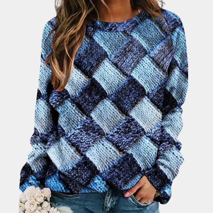 Women's Knitted Jumper Oversized Woven Print Crew Neck