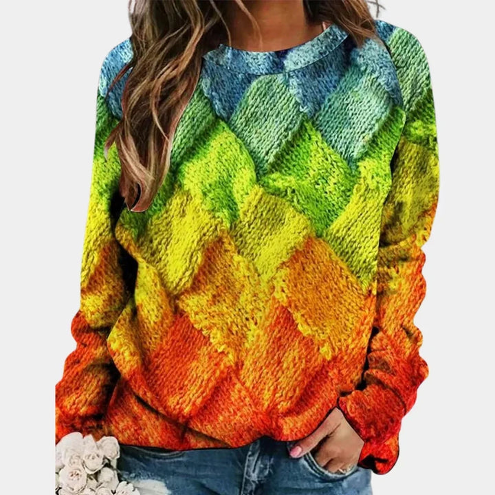 Women's Knitted Jumper Oversized Woven Print Crew Neck