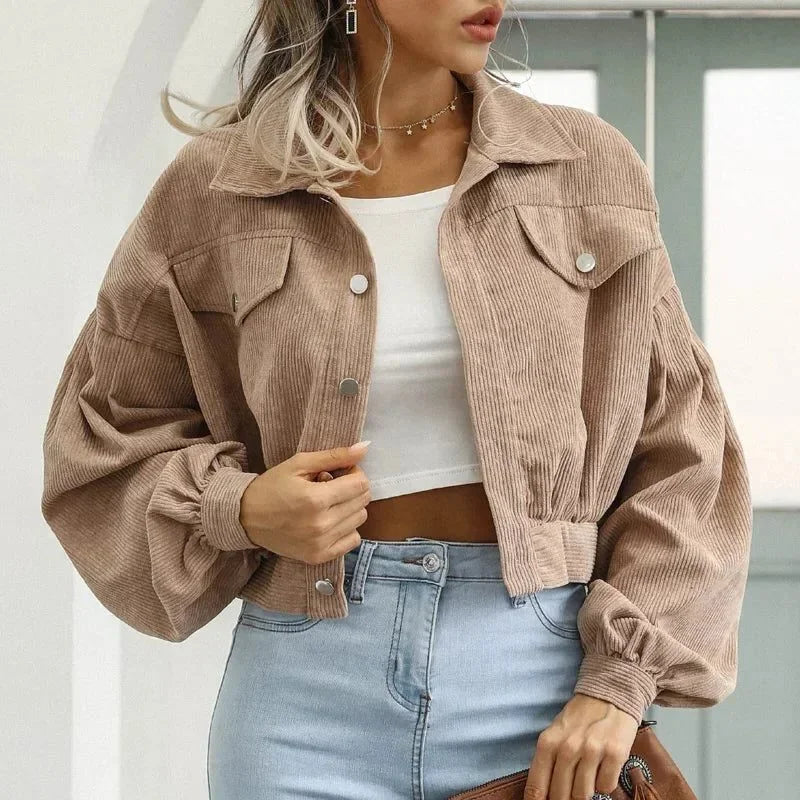 Women's Bomber Jacket, Cropped Corduroy