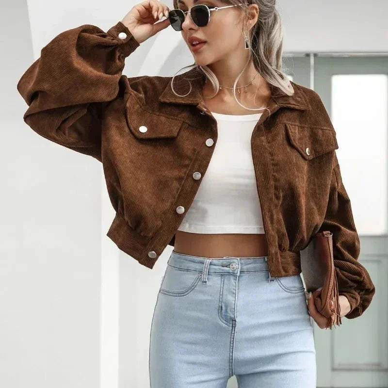 Women's Bomber Jacket, Cropped Corduroy