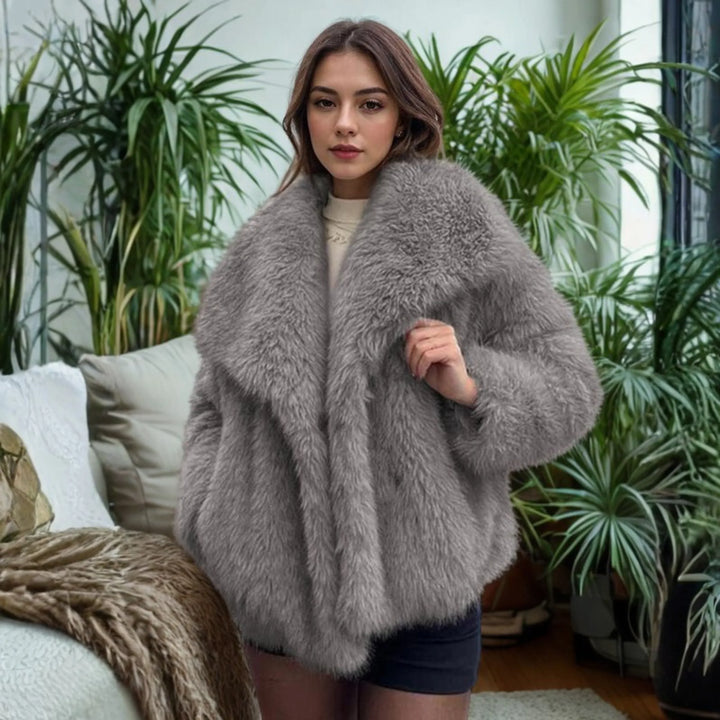 Women's Long Sleeve Collared Fuzzy Coat