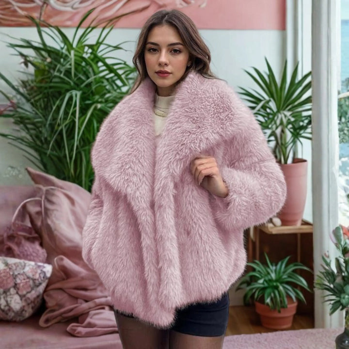 Women's Long Sleeve Collared Fuzzy Coat