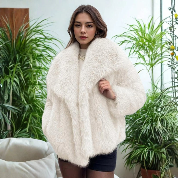 Women's Long Sleeve Collared Fuzzy Coat