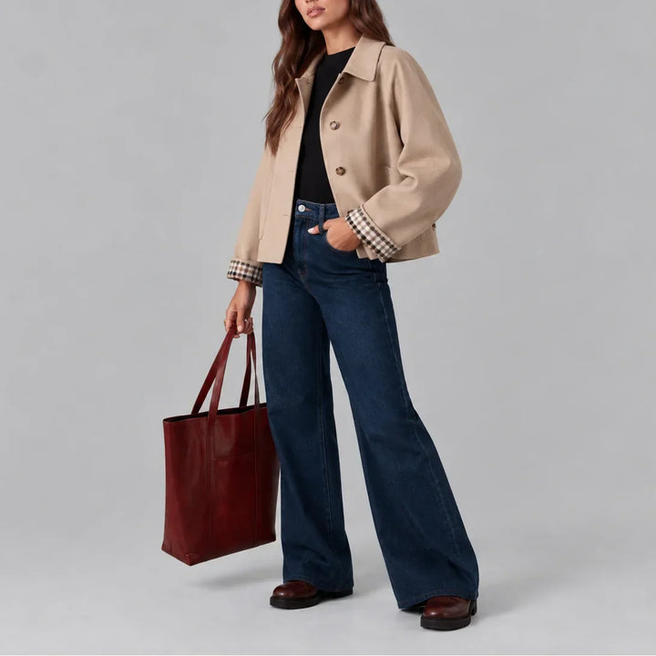 Women's Cropped Plaid Lined Short Trench Coat