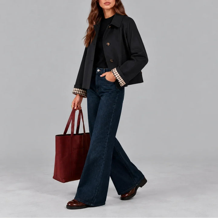 Women's Cropped Plaid Lined Short Trench Coat