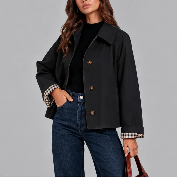 Women's Cropped Plaid Lined Short Trench Coat