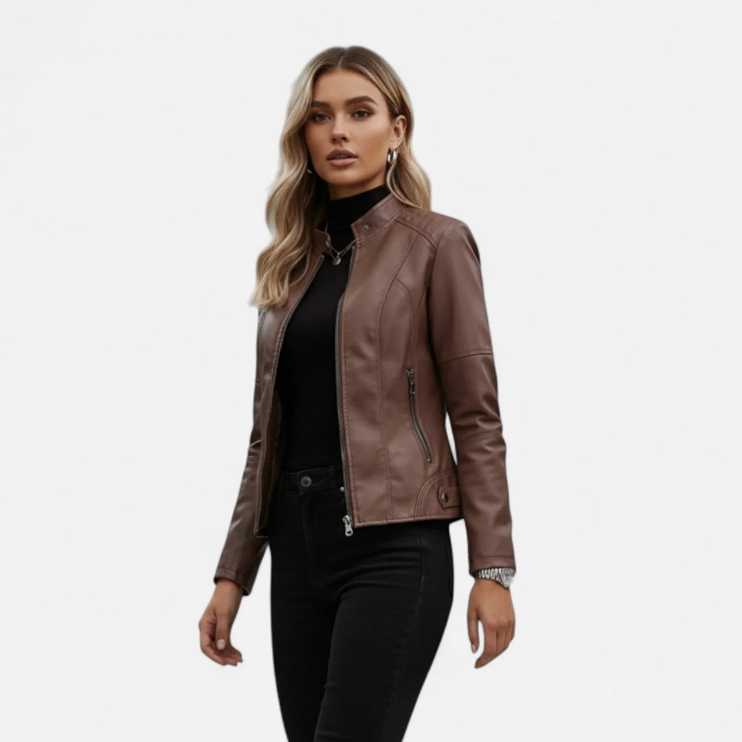 Women's Cropped Zip-Up Leather Jacket