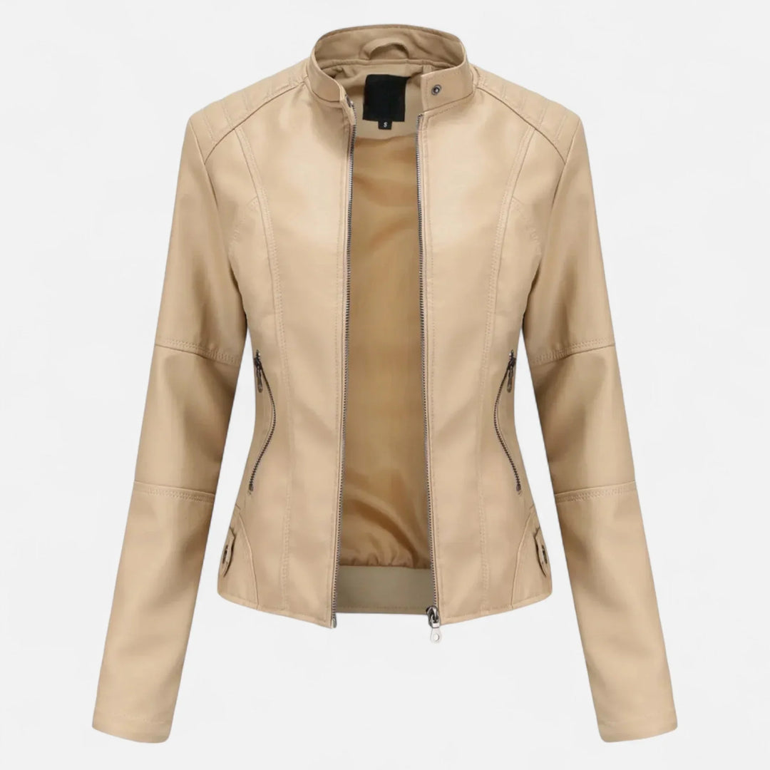 Women's Cropped Zip-Up Leather Jacket