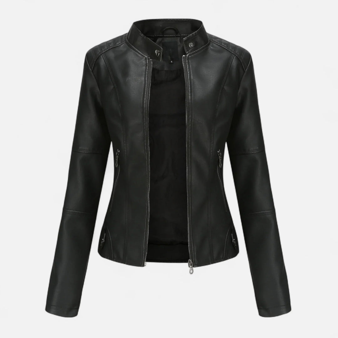 Women's Cropped Zip-Up Leather Jacket