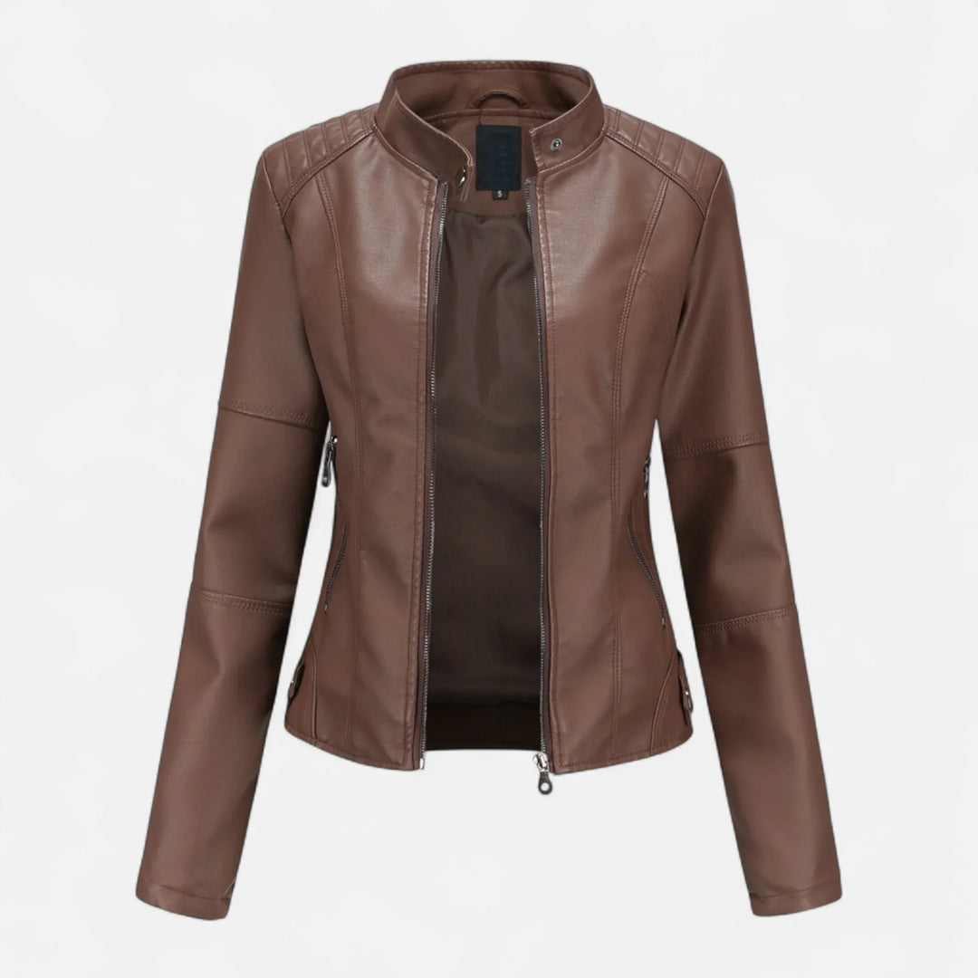 Women's Cropped Zip-Up Leather Jacket