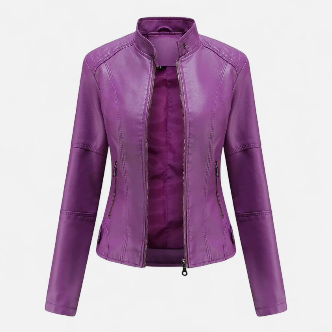 Women's Cropped Zip-Up Leather Jacket