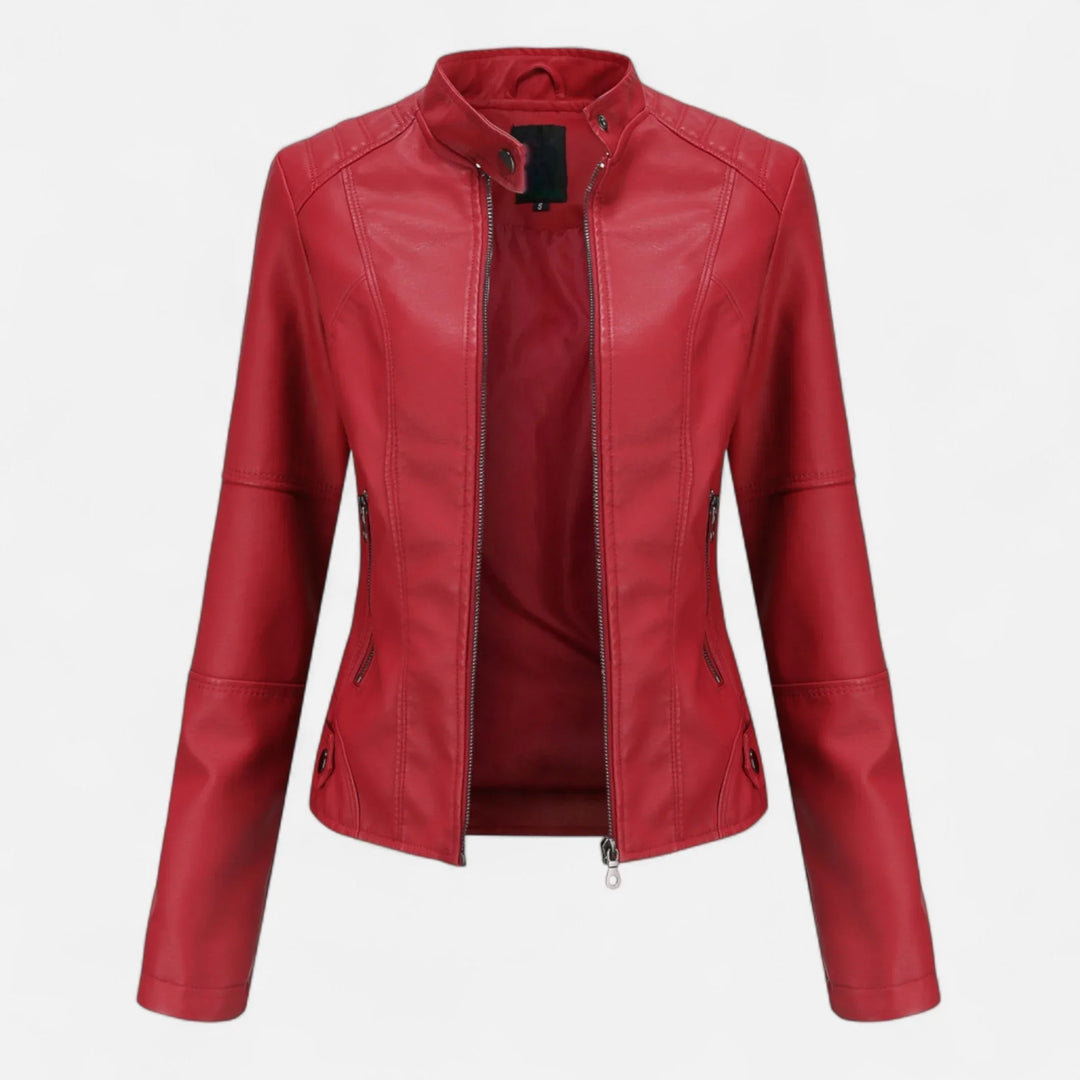 Women's Cropped Zip-Up Leather Jacket