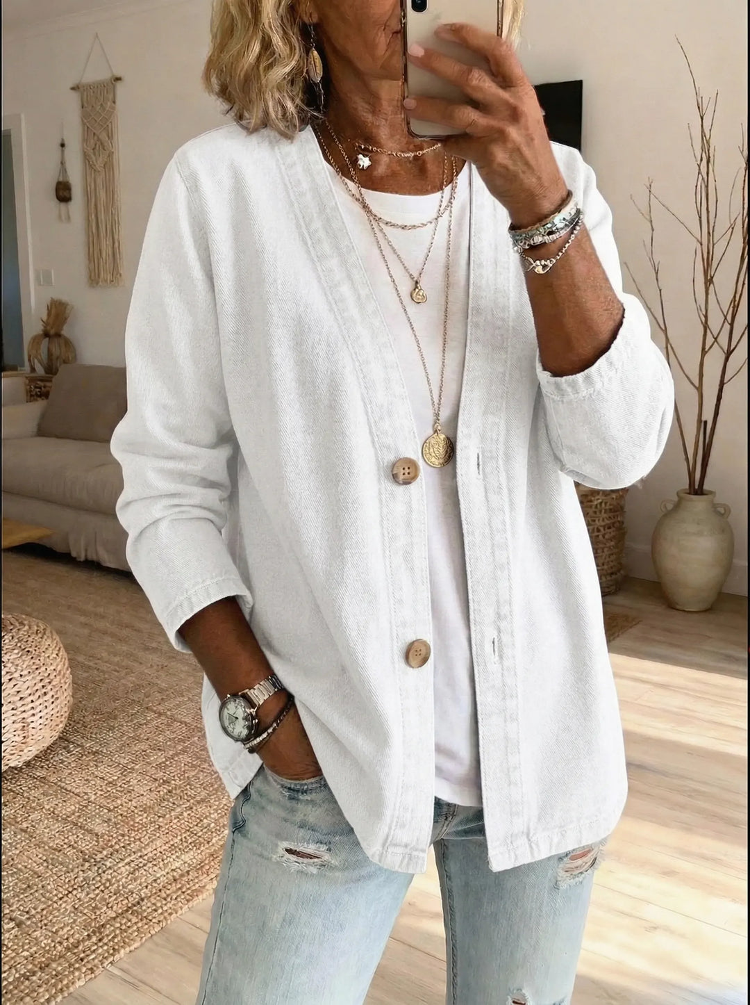 Women's Cardigan – Crew Neck Button-Front Knit