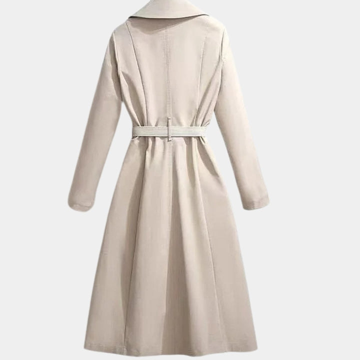 Women's Trench Coat – Belted Midi Length Notch Collar