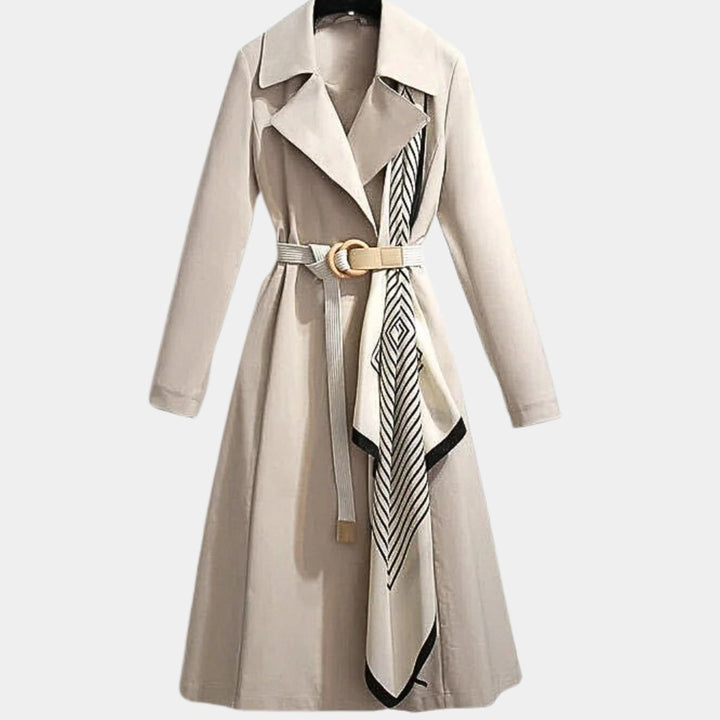 Women's Trench Coat – Belted Midi Length Notch Collar