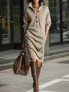 Women's Knitted Dress – Ribbed Collared Midi Winter