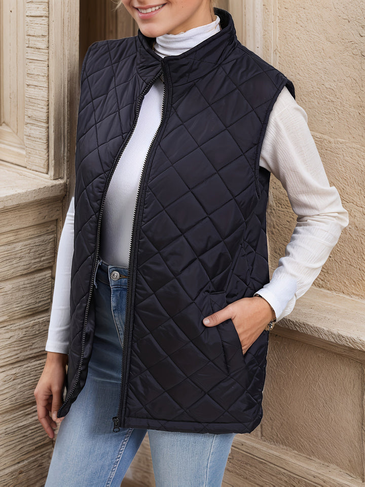 Women's Puffer Gilet – Longline Quilted Zip-Up