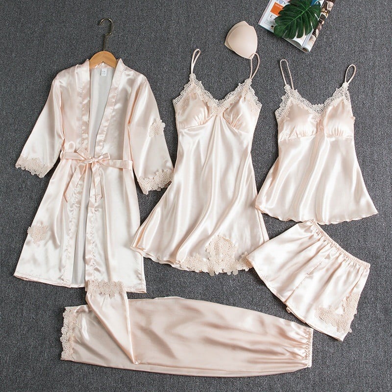 Women's Nightwear Set – 5-Piece Satin Lace